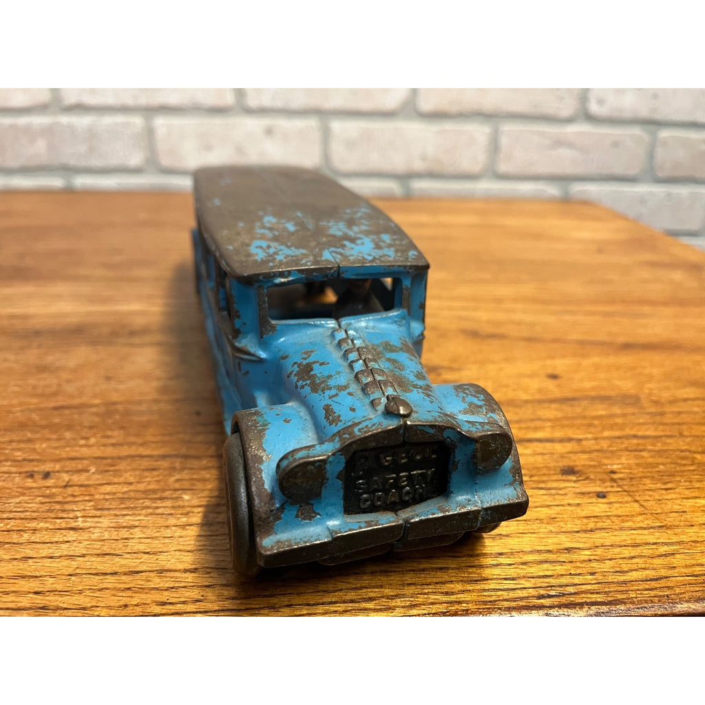 Antique 1920s Arcade Fageol Safety Coach Bus Blue Arcade Cast Iron 12.5" Driver