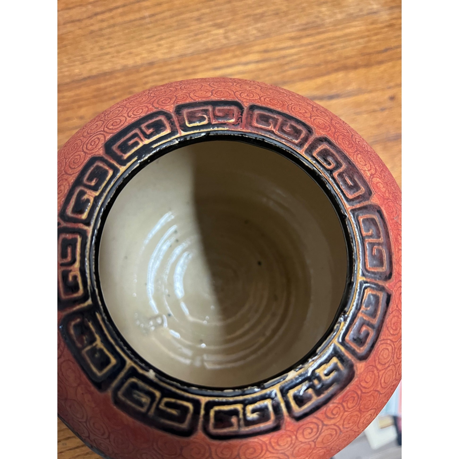 Vintage Dana Ceramic Ginger Jar Incised Black Horses Running Red Swirl Vietnam