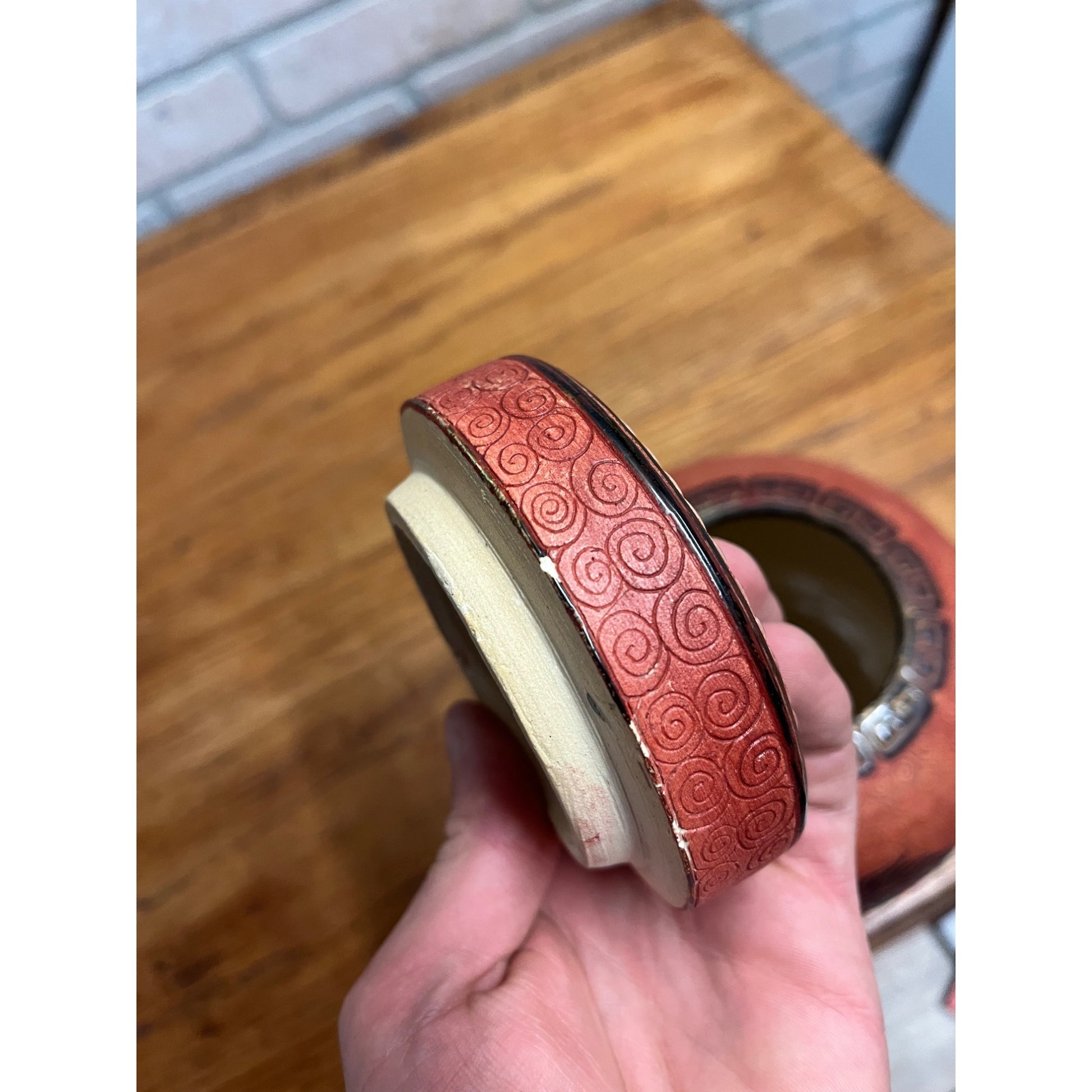 Vintage Dana Ceramic Ginger Jar Incised Black Horses Running Red Swirl Vietnam