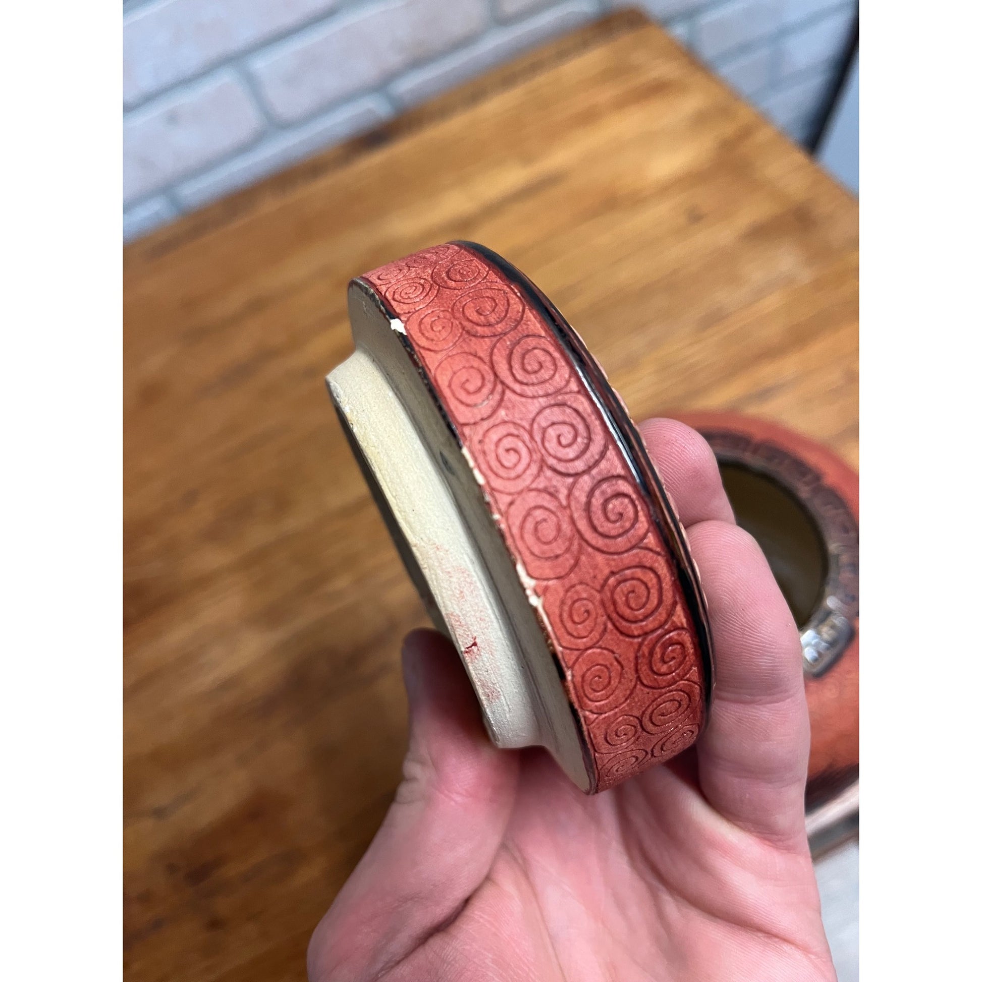 Vintage Dana Ceramic Ginger Jar Incised Black Horses Running Red Swirl Vietnam