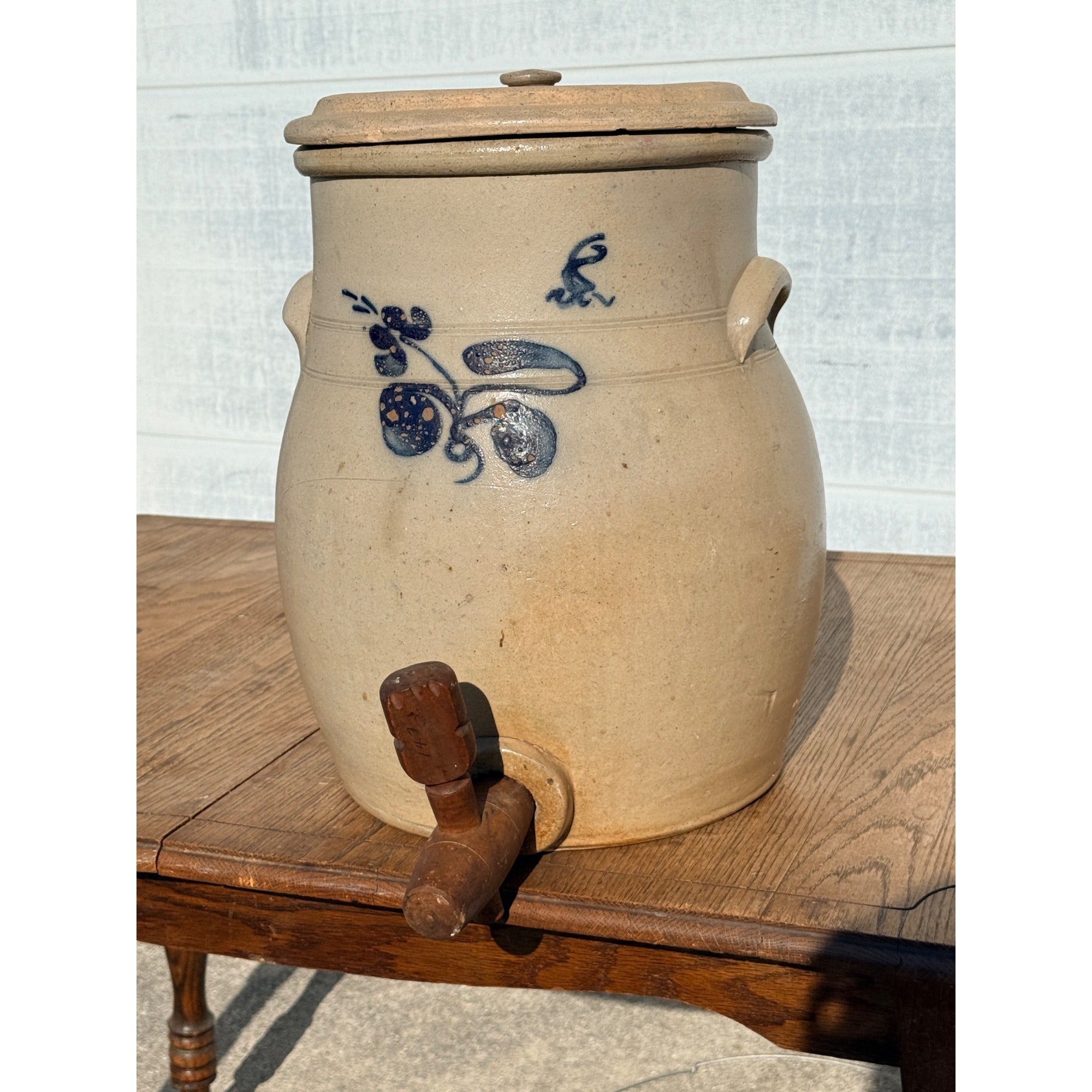 Antique 19th c. Stoneware Salt Glaze Water Cooler Cobalt Weeks Bros Ohio w/ Lid