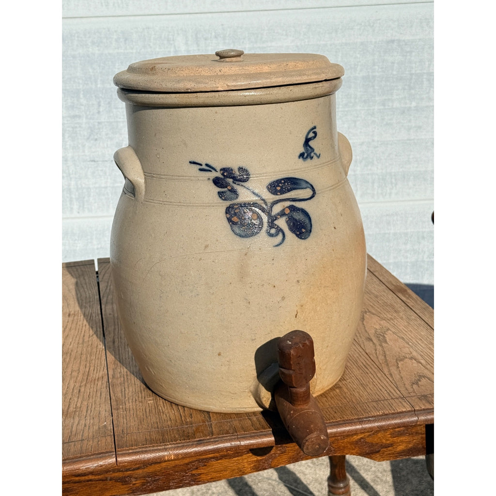 Antique 19th c. Stoneware Salt Glaze Water Cooler Cobalt Weeks Bros Ohio w/ Lid