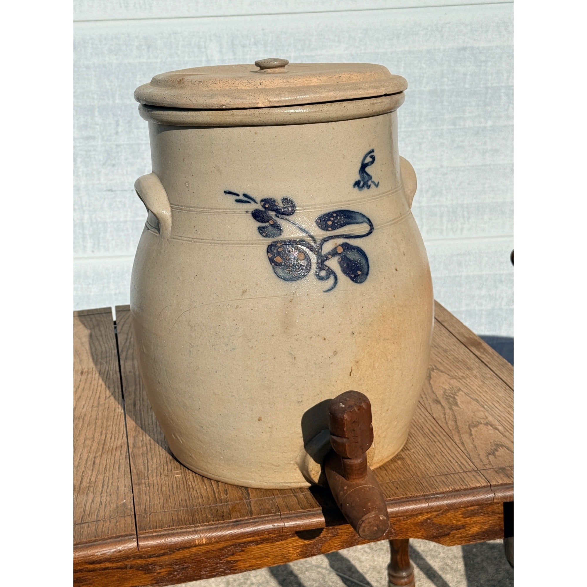 Antique 19th c. Stoneware Salt Glaze Water Cooler Cobalt Weeks Bros Ohio w/ Lid