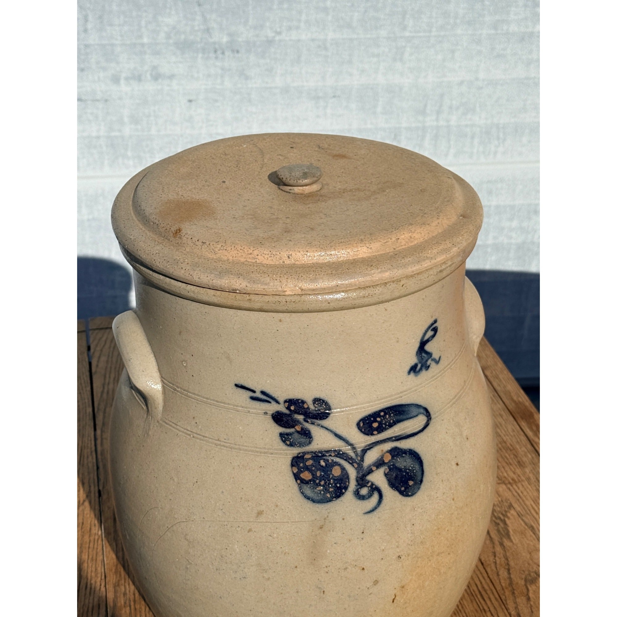 Antique 19th c. Stoneware Salt Glaze Water Cooler Cobalt Weeks Bros Ohio w/ Lid