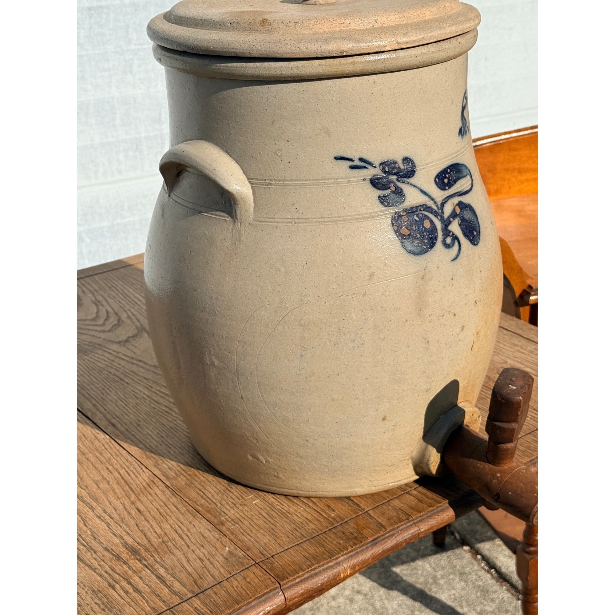 Antique 19th c. Stoneware Salt Glaze Water Cooler Cobalt Weeks Bros Ohio w/ Lid