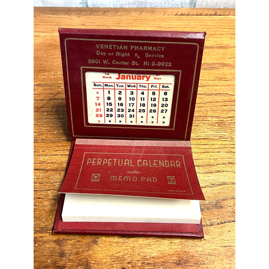 Vintage Perpetual Calendar & Memo Pad Advertising Venetian Pharmacy