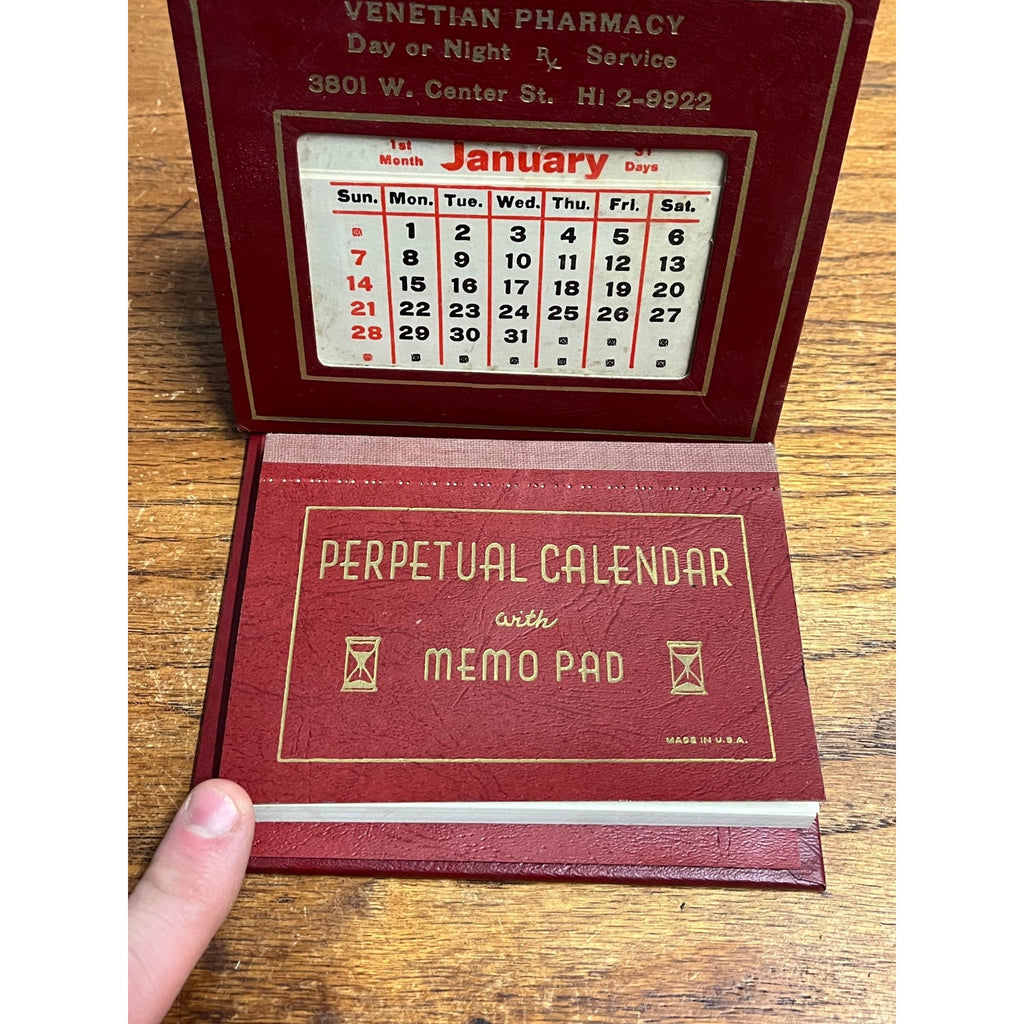 Vintage Perpetual Calendar & Memo Pad Advertising Venetian Pharmacy