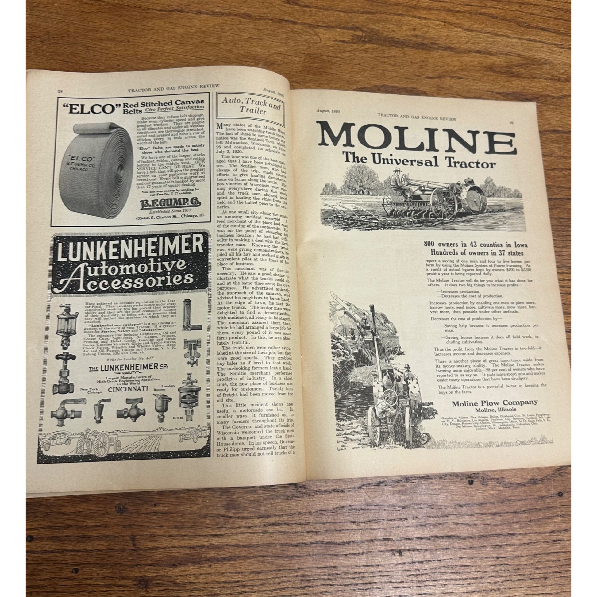 Vintage Tractor & Gas Engine Review August 1920 Magazine Wisconsin Ads Deere Moline