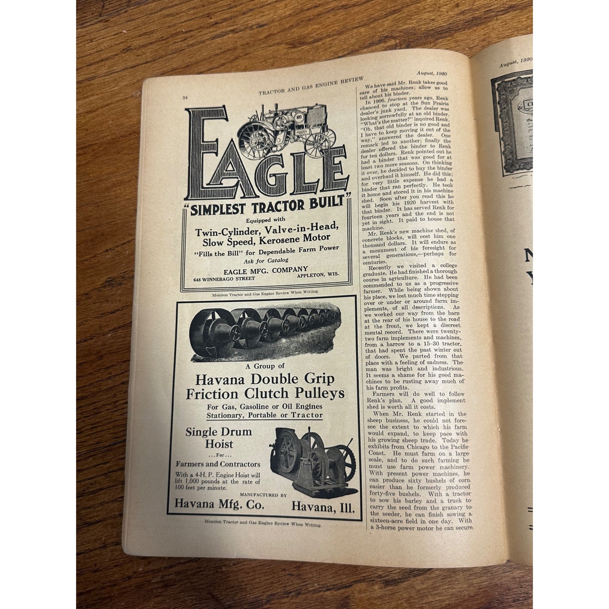 Vintage Tractor & Gas Engine Review August 1920 Magazine Wisconsin Ads Deere Moline
