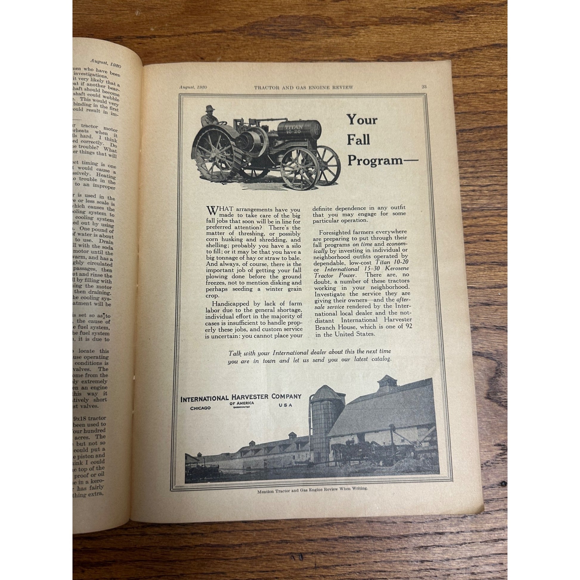 Vintage Tractor & Gas Engine Review August 1920 Magazine Wisconsin Ads Deere Moline
