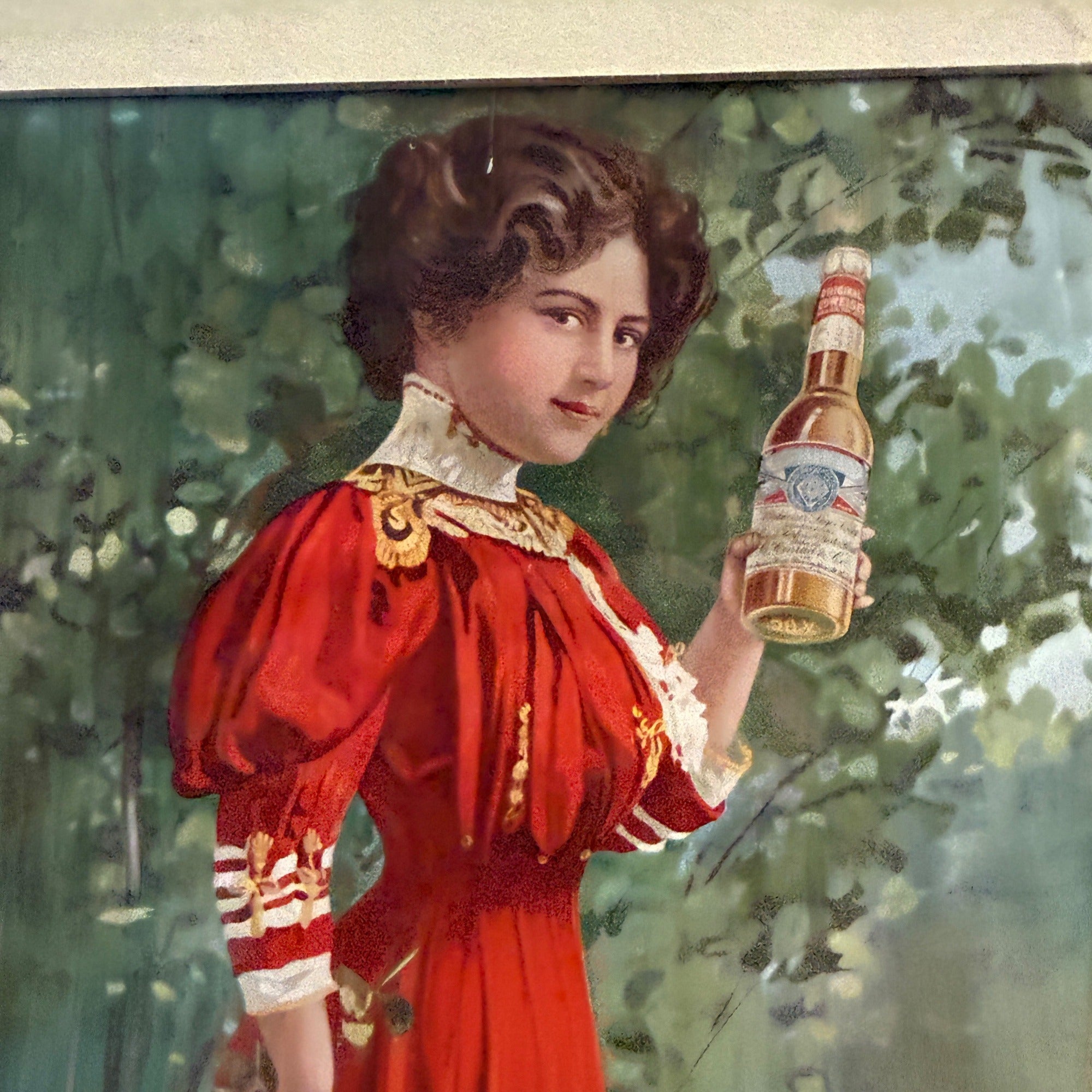 1907 Anheuser-Busch Budweiser Beer Girl Reprint Litho Bar Sign Framed