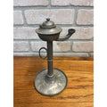 Antique Primitive 19th c. Whale Oil Lard Betty Oil Lamp Pewter 8" Farmhouse