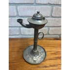 Antique Primitive 19th c. Whale Oil Lard Betty Oil Lamp Pewter 8" Farmhouse
