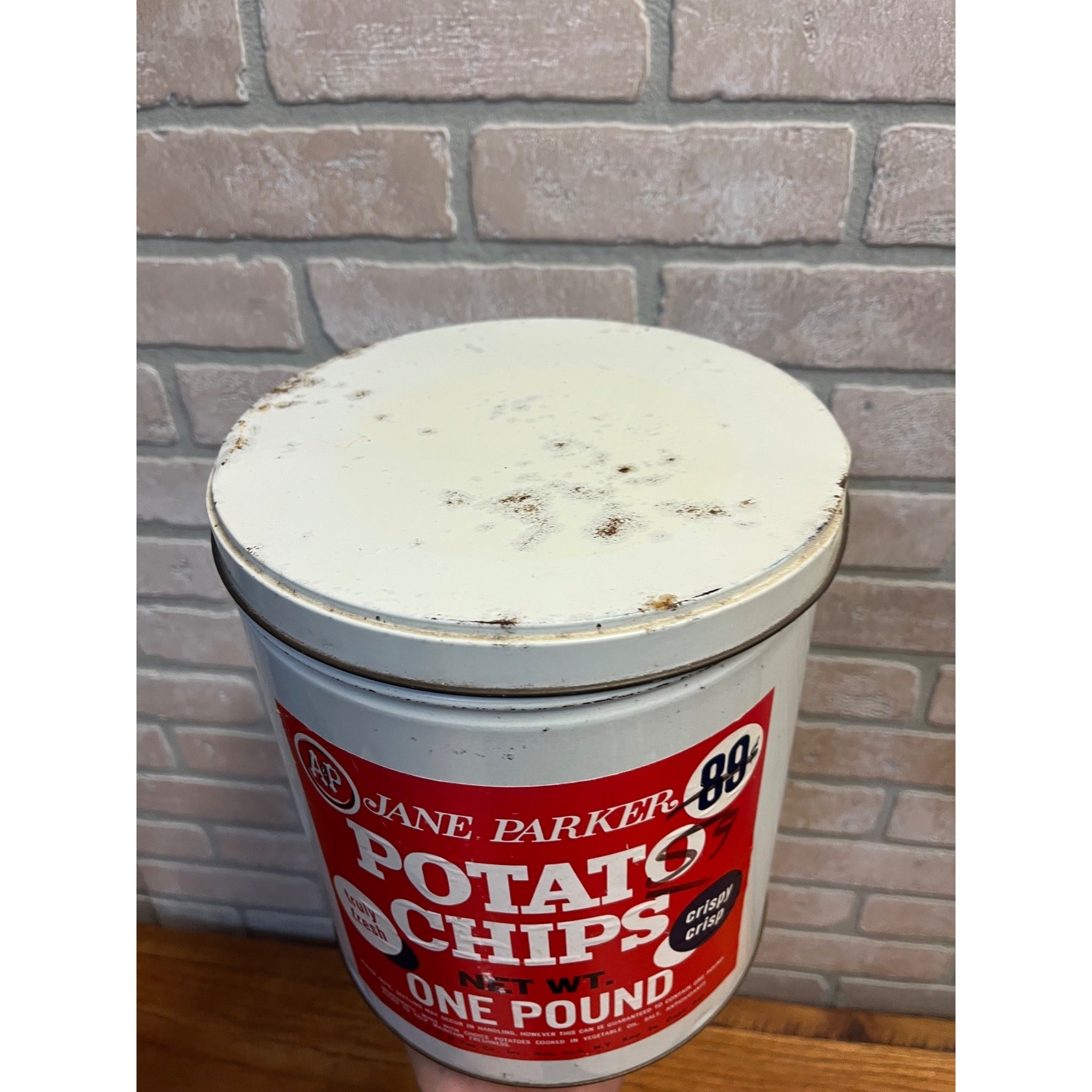 Vintage A&P Jane Parker Potato Chip Tin Advertising Can Storage Kitchen Decor