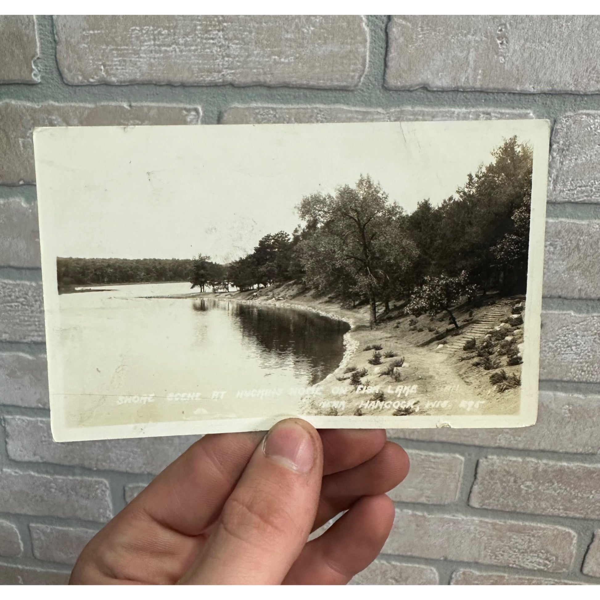 Hancock Wis RPPC Postcard Fish Lake Shore Huchins Home Wisconsin Photo 1933
