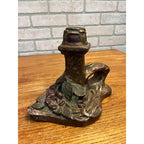 Vintage Antique Art Nouveau Floral Pottery Candlestick Holder w/ Finger Loop