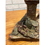 Vintage Antique Art Nouveau Floral Pottery Candlestick Holder w/ Finger Loop