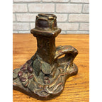 Vintage Antique Art Nouveau Floral Pottery Candlestick Holder w/ Finger Loop