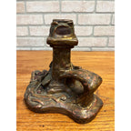 Vintage Antique Art Nouveau Floral Pottery Candlestick Holder w/ Finger Loop
