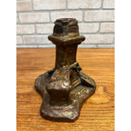 Vintage Antique Art Nouveau Floral Pottery Candlestick Holder w/ Finger Loop