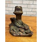 Vintage Antique Art Nouveau Floral Pottery Candlestick Holder w/ Finger Loop