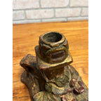 Vintage Antique Art Nouveau Floral Pottery Candlestick Holder w/ Finger Loop
