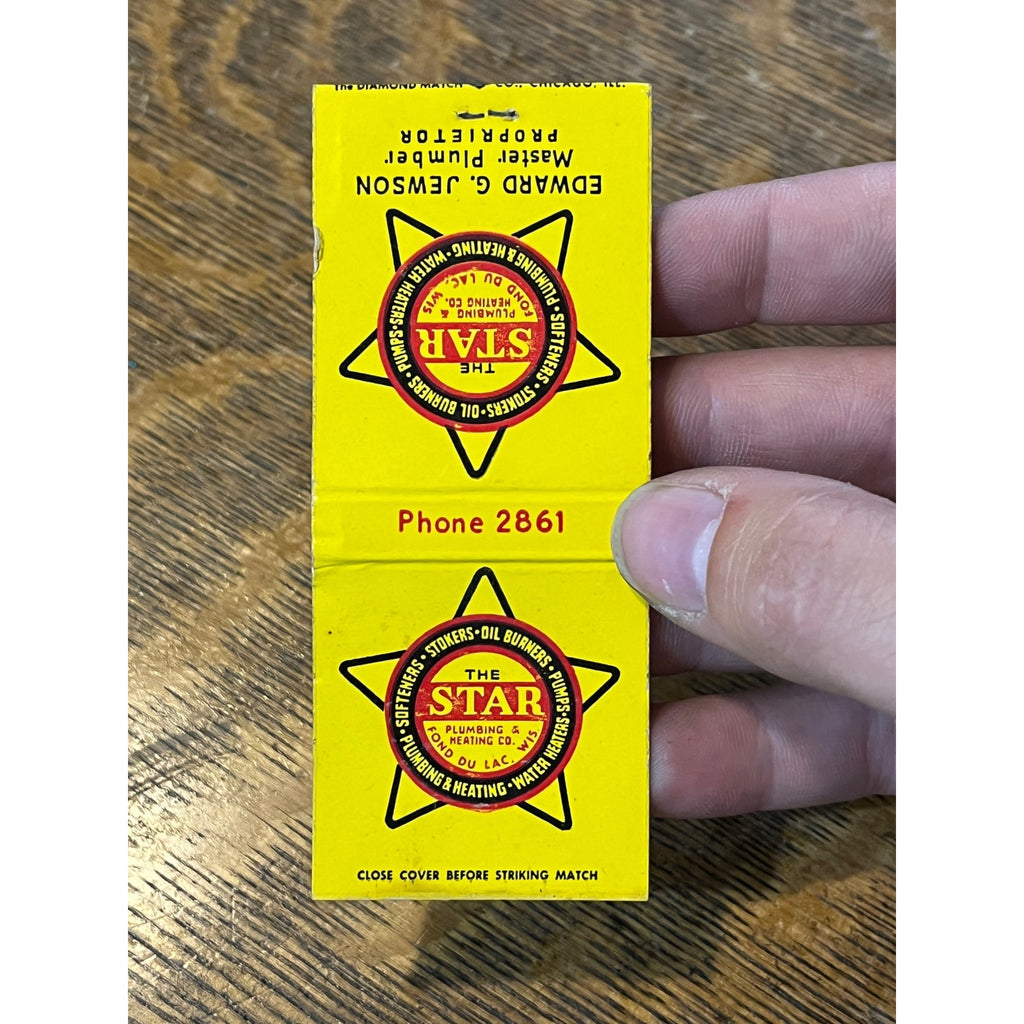 Vintage Matchbook Advertising - The Star Plumbing and Heating Co. - Fond Du Lac, Wis.
