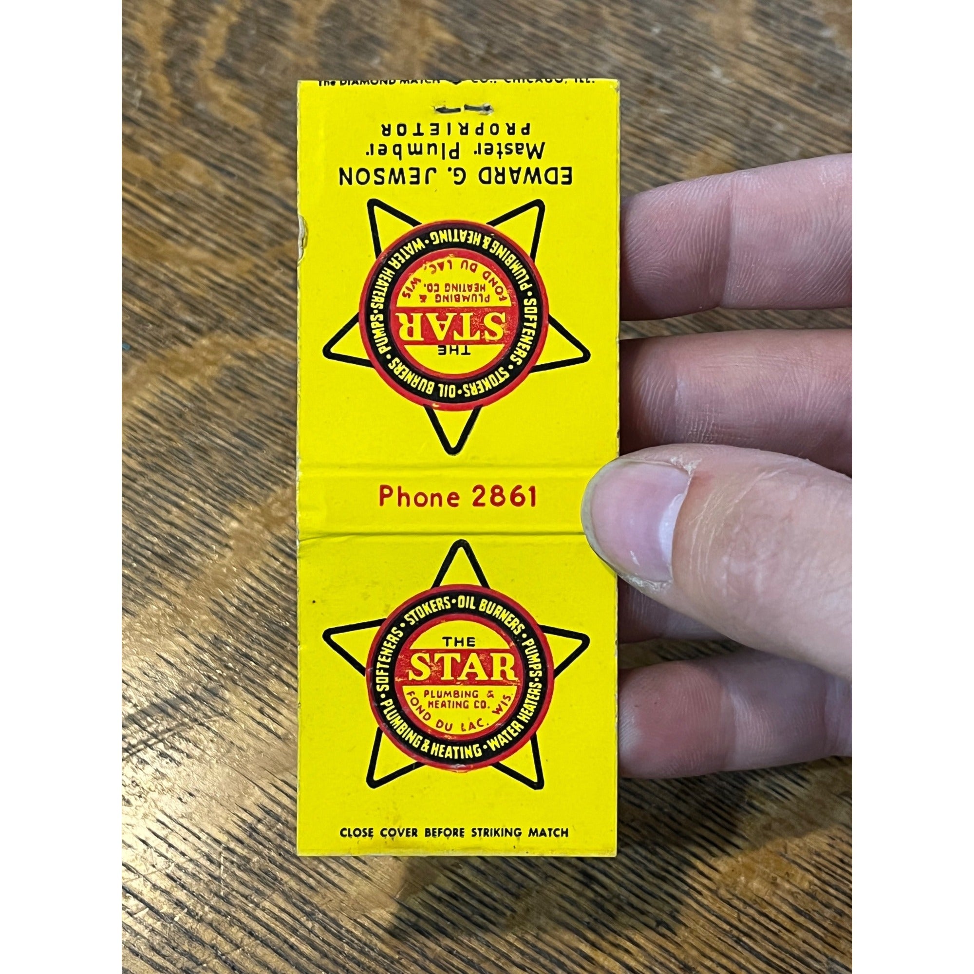 Vintage Matchbook Advertising - The Star Plumbing and Heating Co. - Fond Du Lac, Wis.