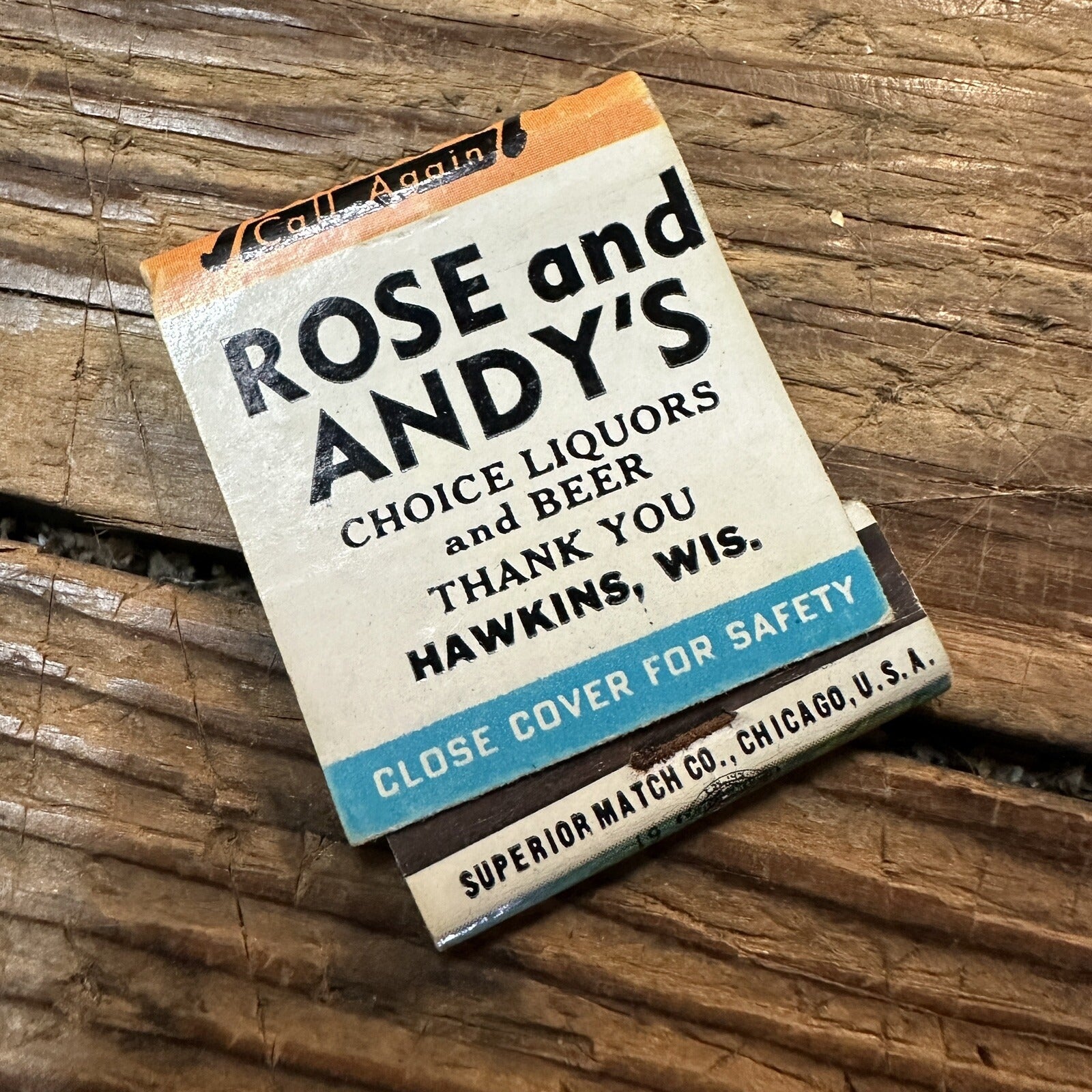 Vintage Advertising Matchbook - Rose Andys Hawkins Wisconsin