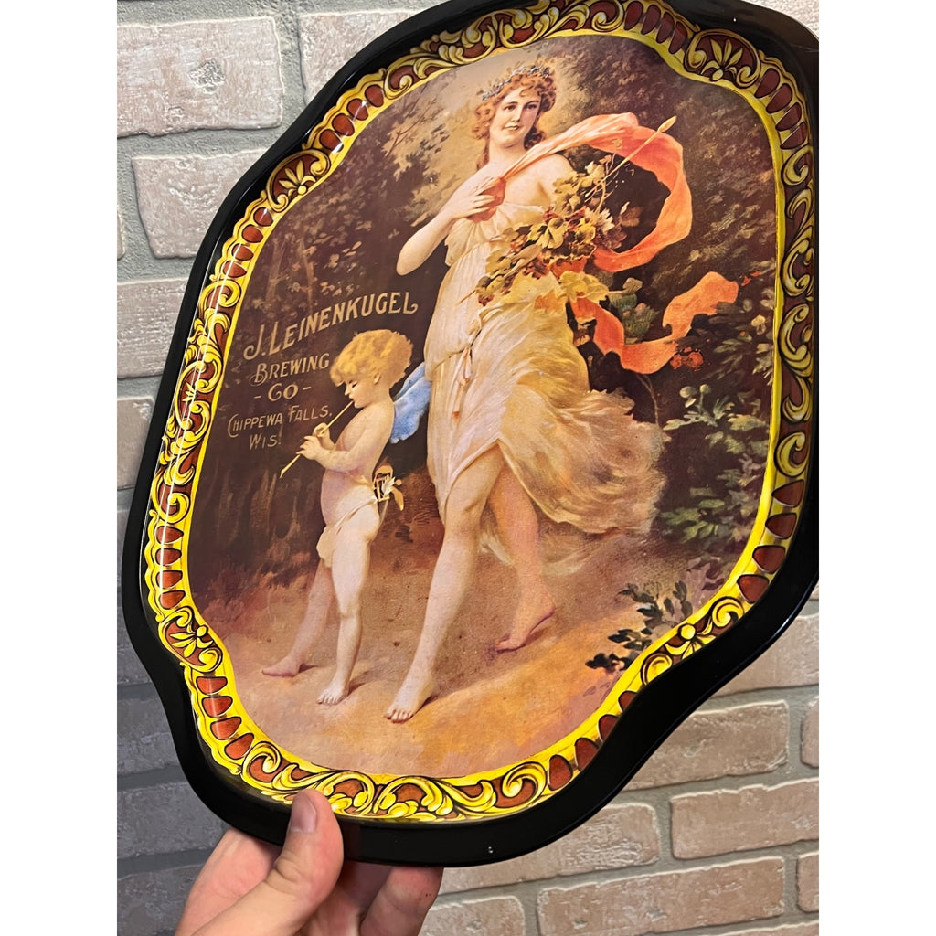Vintage Leinenkugel's Brewing Co. tray with Woman and Cherub