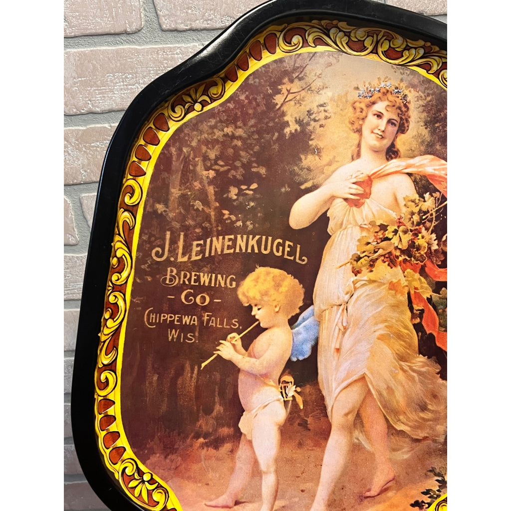 Vintage Leinenkugel's Brewing Co. tray with Woman and Cherub