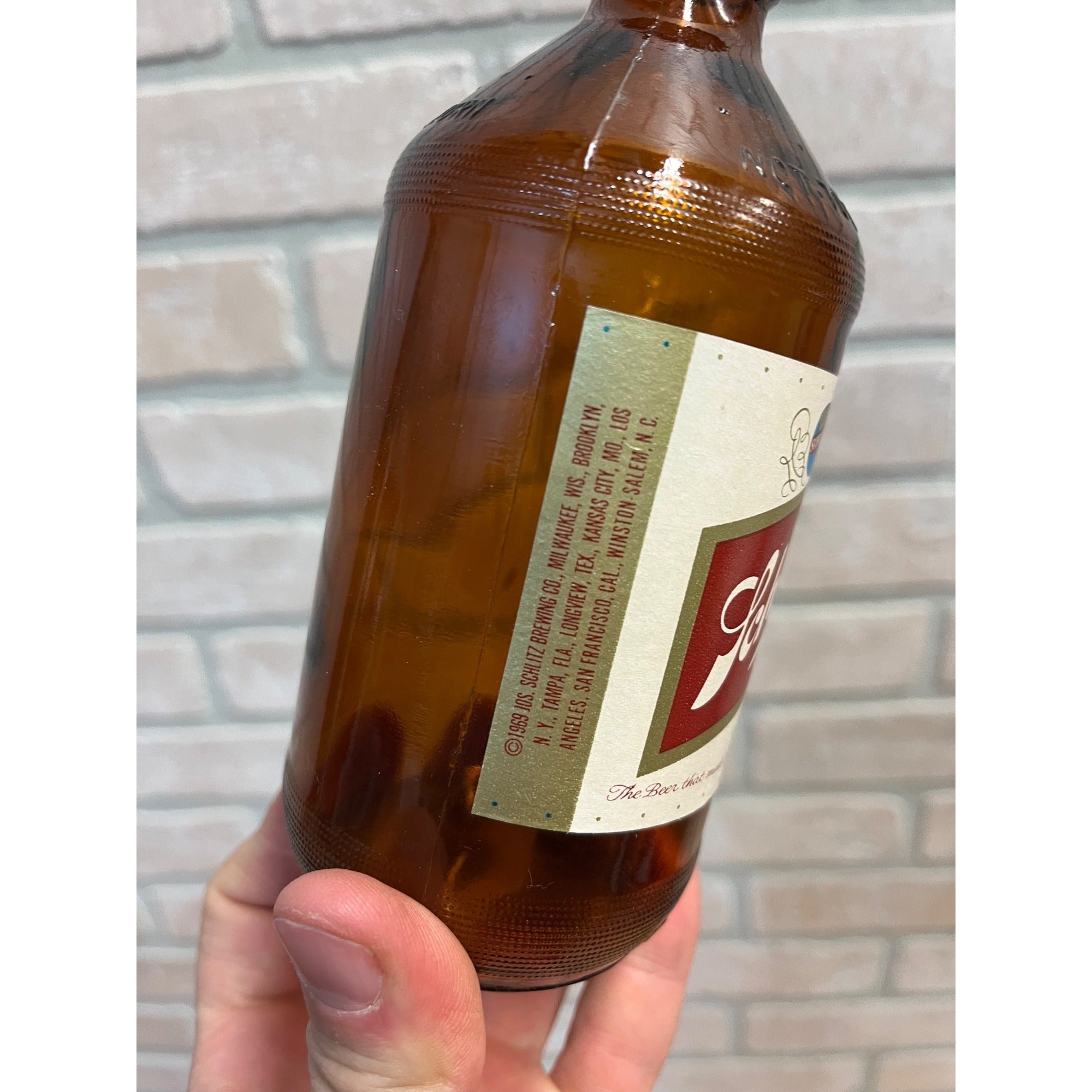 Vintage 1969 Schlitz Beer Stubby Squatty 1969 Label Bottle 8 Cities 12oz