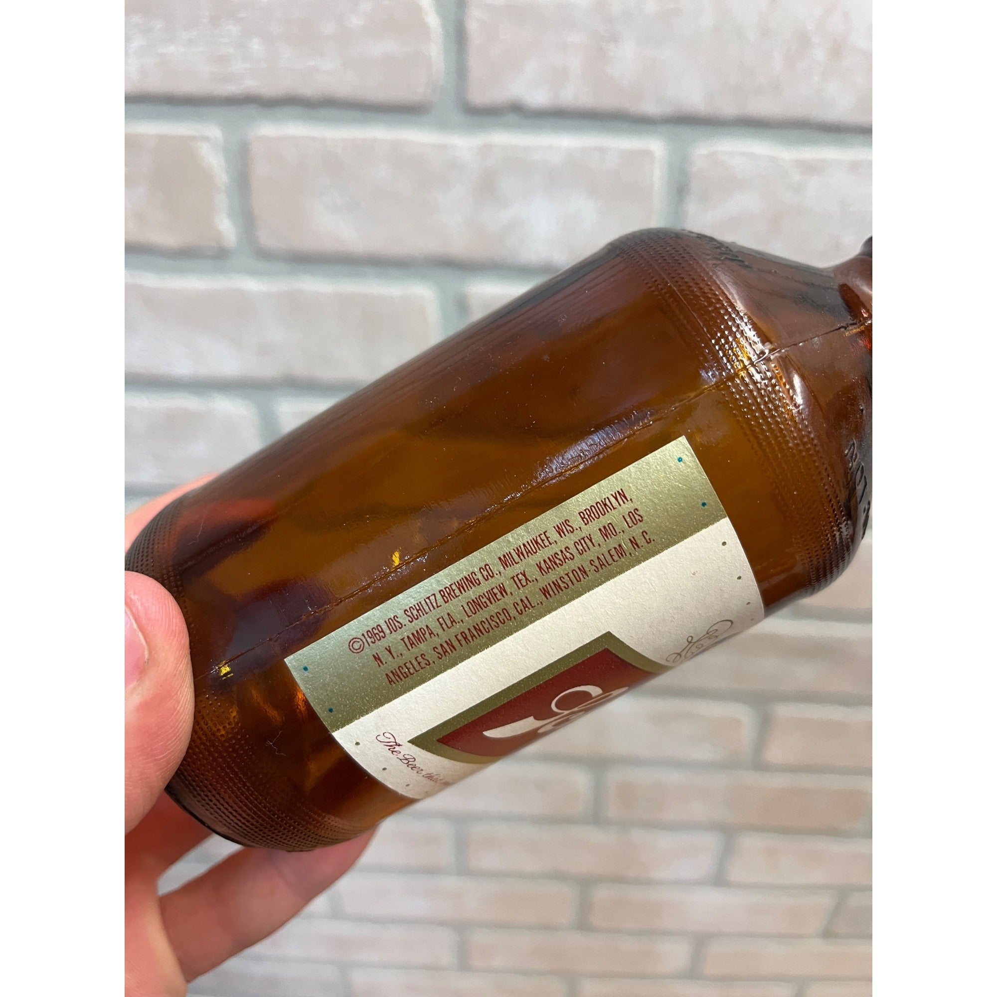 Vintage 1969 Schlitz Beer Stubby Squatty 1969 Label Bottle 8 Cities 12oz