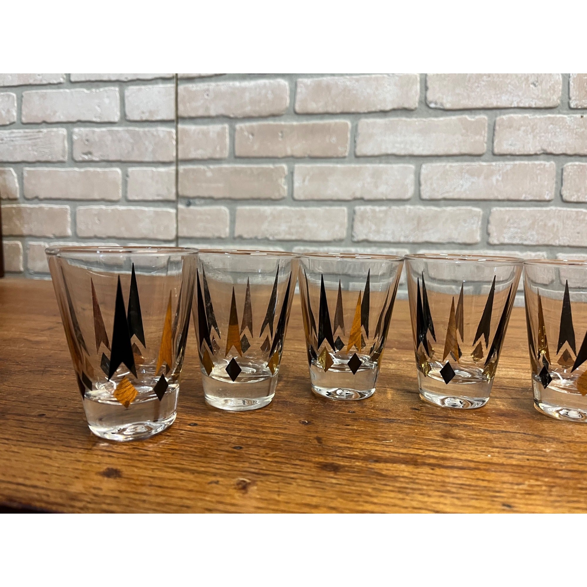 Set of 8 Anchor Hocking VTG Golden Peaks 3.5" Double Shot Whiskey Glasses MCM