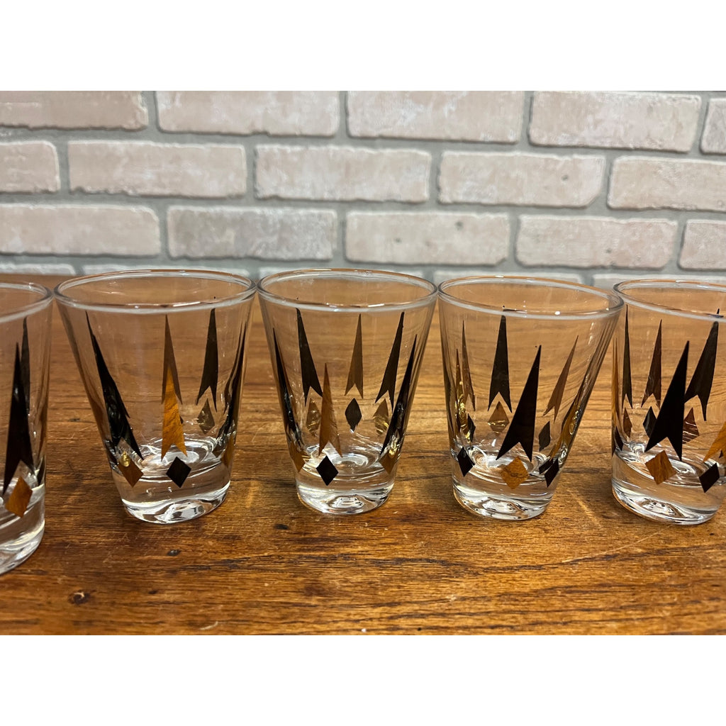 Set of 8 Anchor Hocking VTG Golden Peaks 3.5" Double Shot Whiskey Glasses MCM