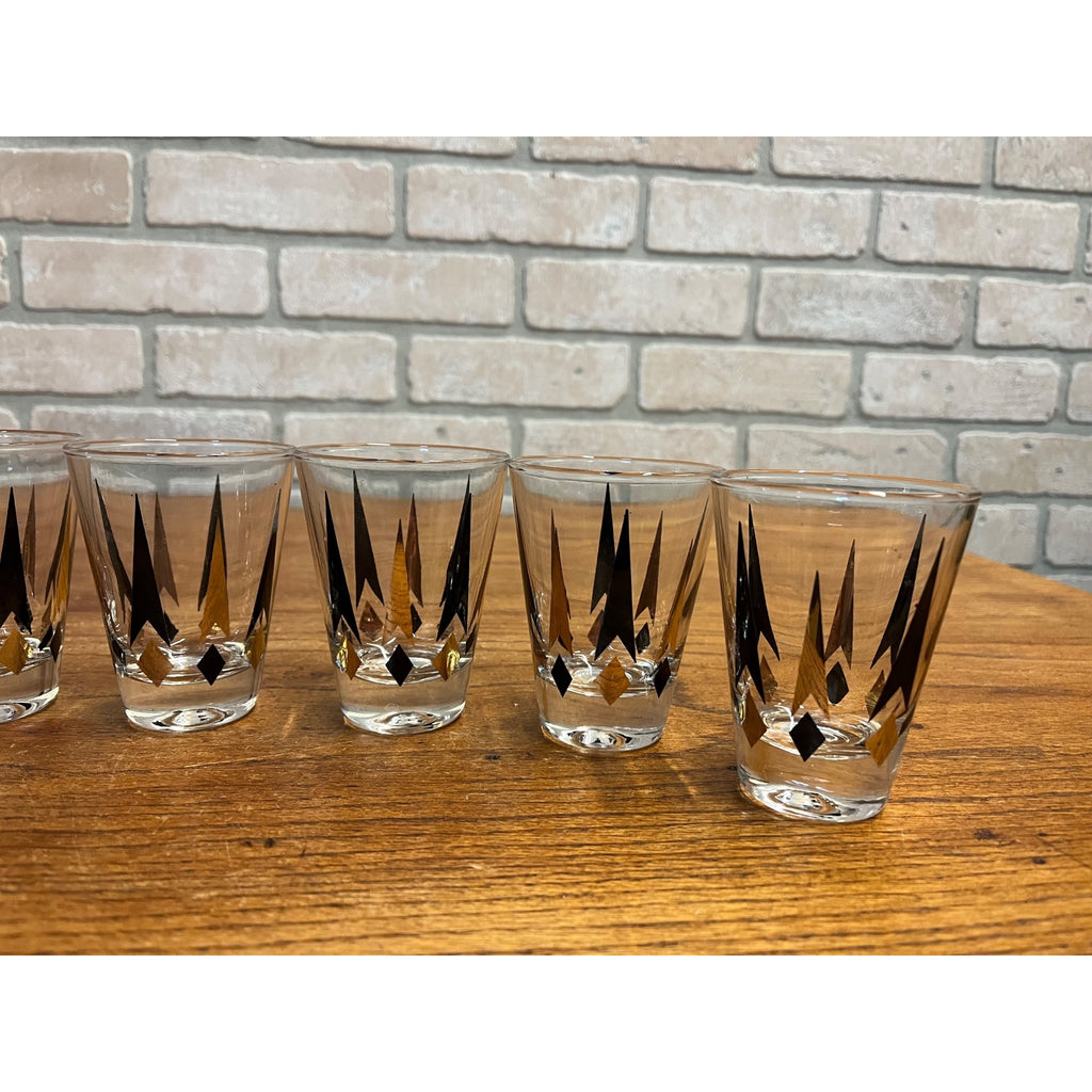 Set of 8 Anchor Hocking VTG Golden Peaks 3.5" Double Shot Whiskey Glasses MCM