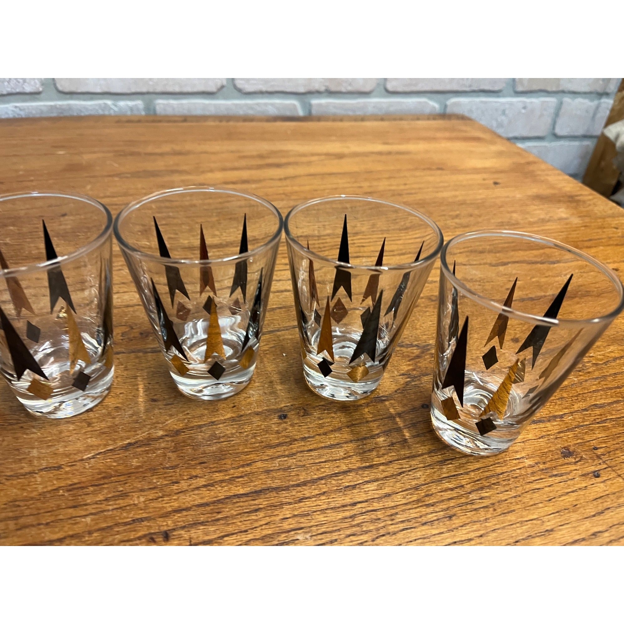Set of 8 Anchor Hocking VTG Golden Peaks 3.5" Double Shot Whiskey Glasses MCM