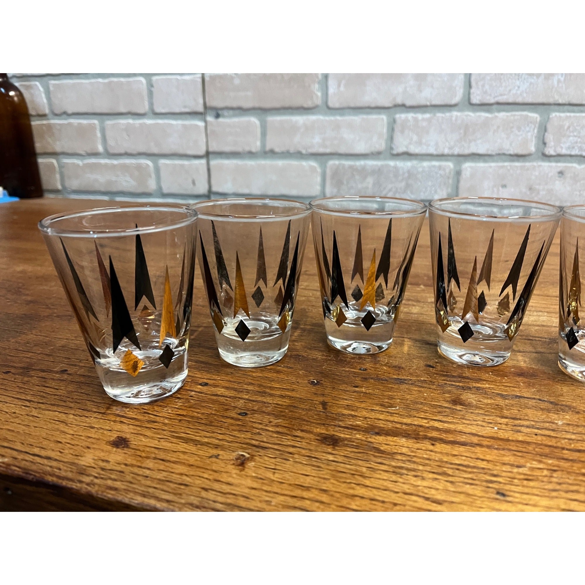Set of 8 Anchor Hocking VTG Golden Peaks 3.5" Double Shot Whiskey Glasses MCM