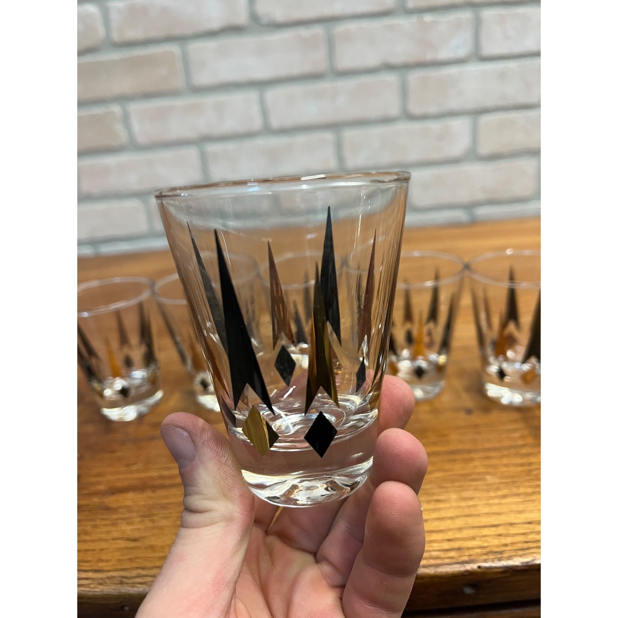 Set of 8 Anchor Hocking VTG Golden Peaks 3.5" Double Shot Whiskey Glasses MCM