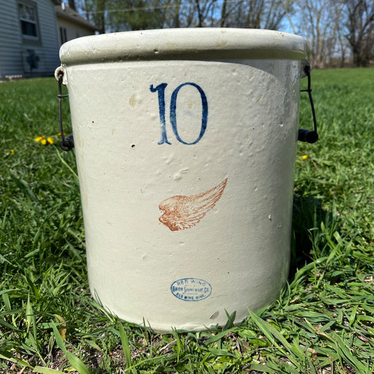 10 Gallon Red Wing Stoneware Crock w/ Bail Handles