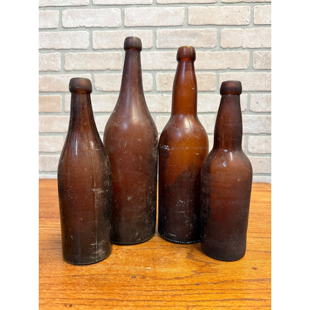 1800s Lot of 4 Amber Beer Bottles Blob Top Blanks Early Barware Decor FBC Co Findlay