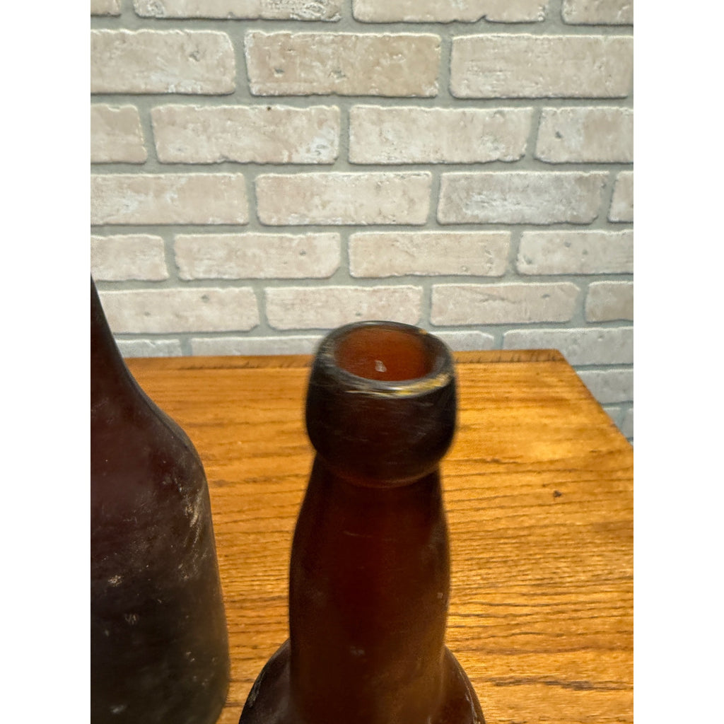 1800s Lot of 4 Amber Beer Bottles Blob Top Blanks Early Barware Decor FBC Co Findlay