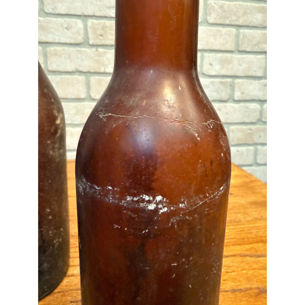 1800s Lot of 4 Amber Beer Bottles Blob Top Blanks Early Barware Decor FBC Co Findlay