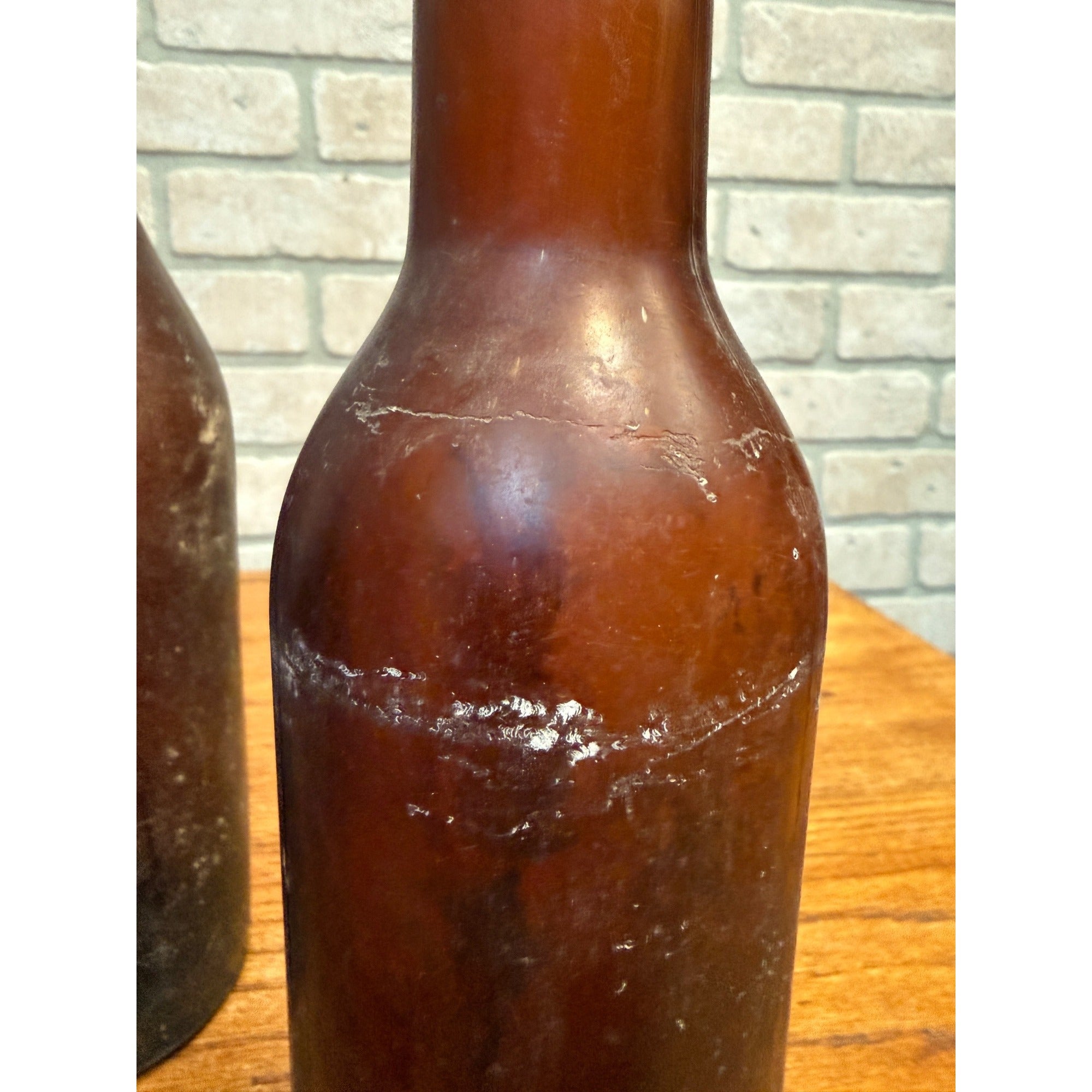 1800s Lot of 4 Amber Beer Bottles Blob Top Blanks Early Barware Decor FBC Co Findlay