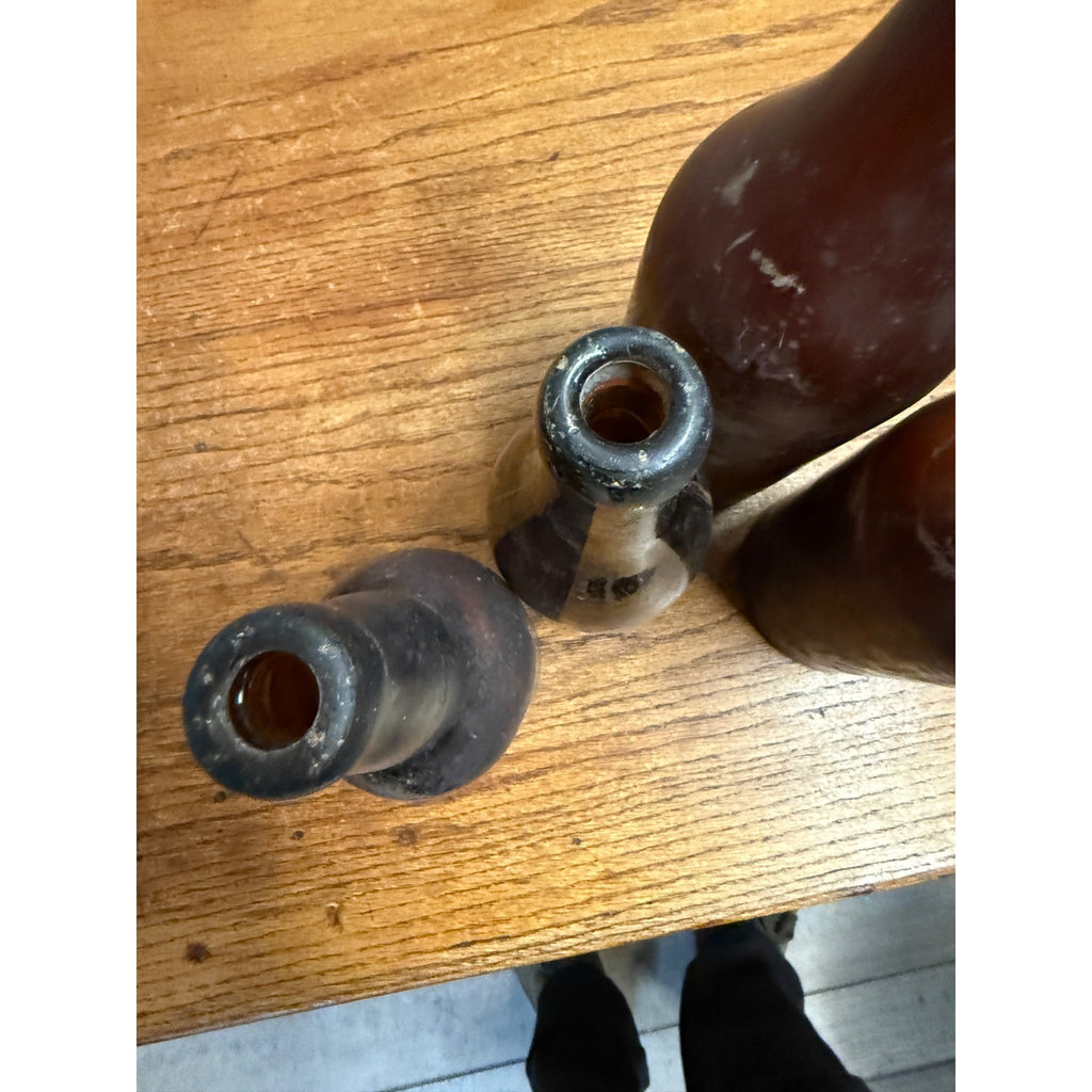 1800s Lot of 4 Amber Beer Bottles Blob Top Blanks Early Barware Decor FBC Co Findlay