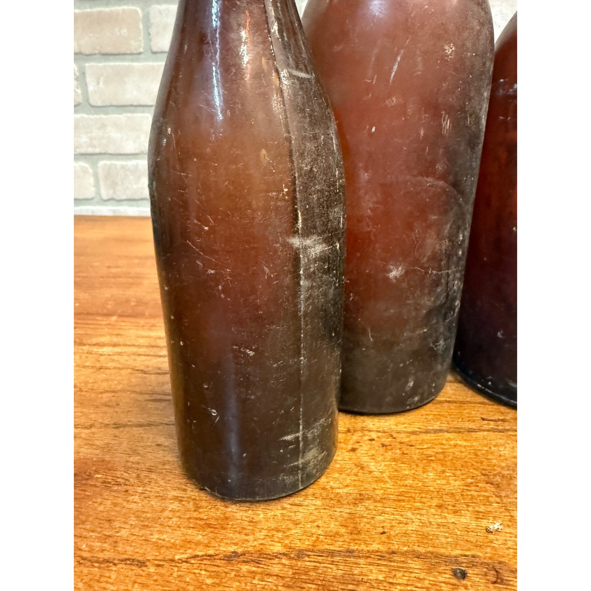 1800s Lot of 4 Amber Beer Bottles Blob Top Blanks Early Barware Decor FBC Co Findlay