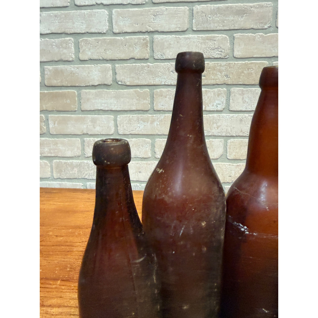 1800s Lot of 4 Amber Beer Bottles Blob Top Blanks Early Barware Decor FBC Co Findlay