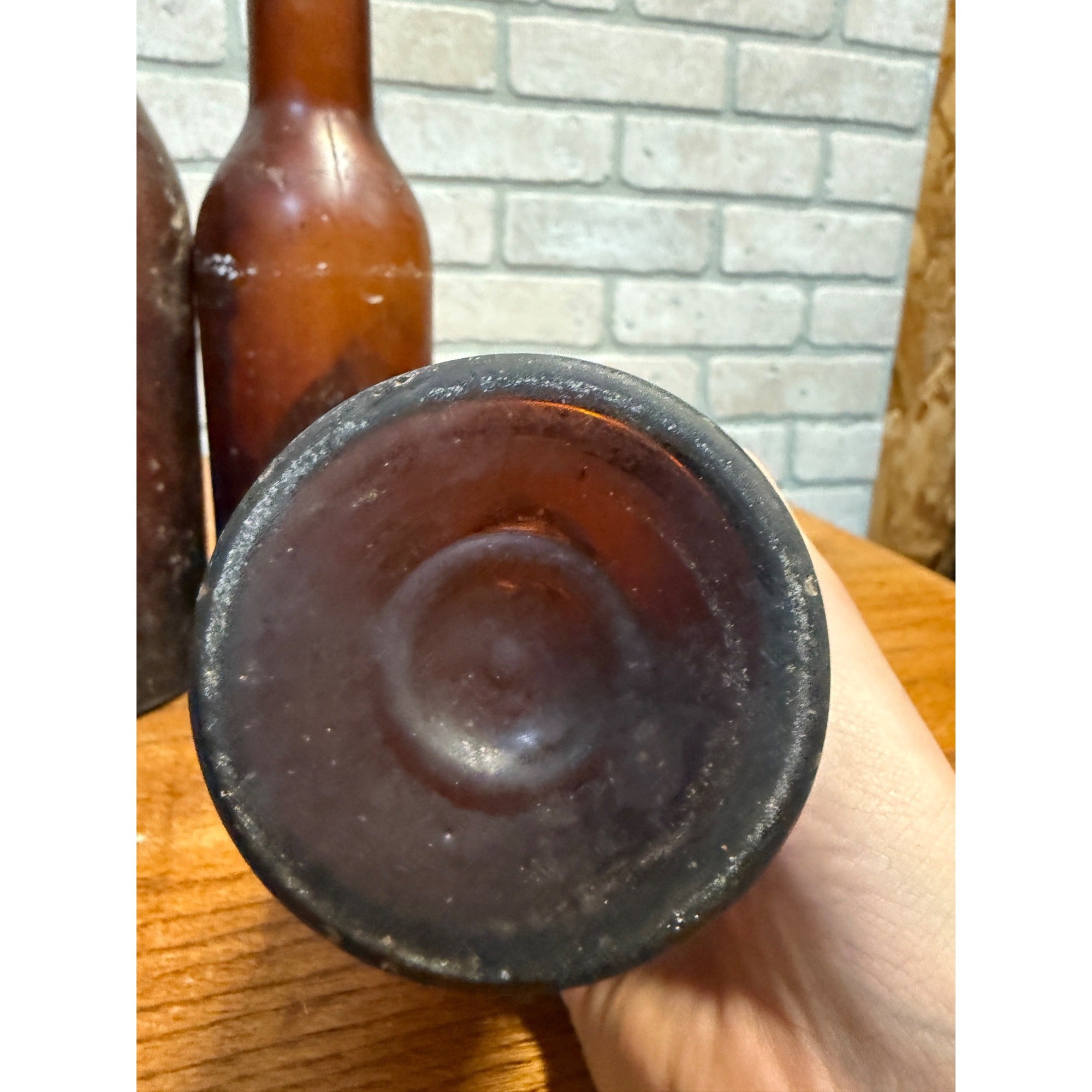 1800s Lot of 4 Amber Beer Bottles Blob Top Blanks Early Barware Decor FBC Co Findlay