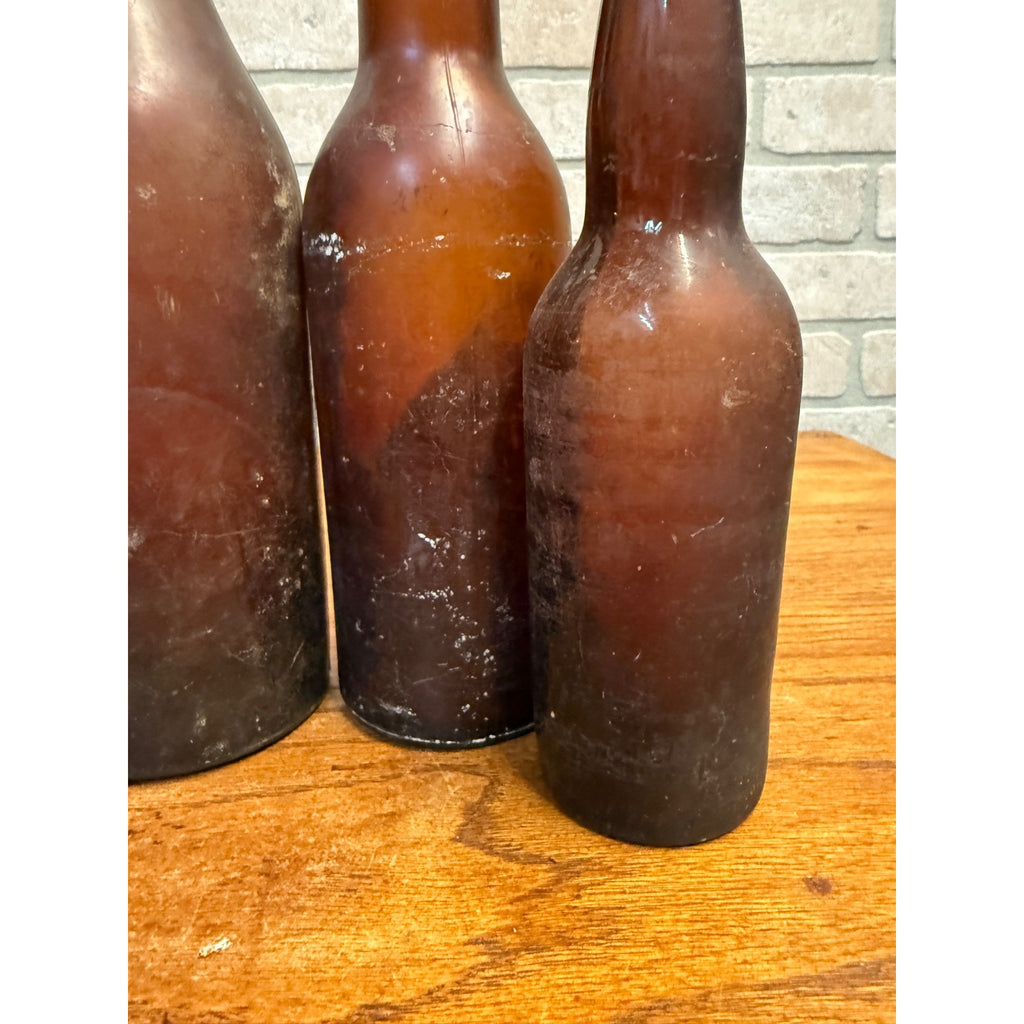 1800s Lot of 4 Amber Beer Bottles Blob Top Blanks Early Barware Decor FBC Co Findlay