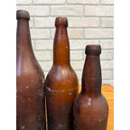 1800s Lot of 4 Amber Beer Bottles Blob Top Blanks Early Barware Decor FBC Co Findlay
